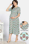 Coucou Maternity Woven Mid Calf Length Loungewear Dress With Front Open Button - Ocean Green — thumbnail 1
